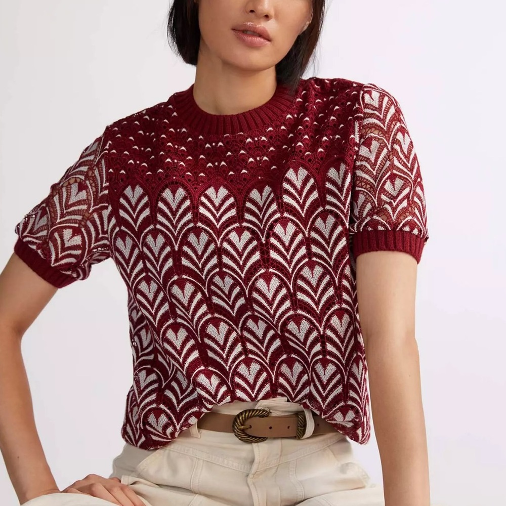 Anthropologie Daniel Rainn Lace Red and White Top XS